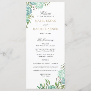 Succulent Geometric Frame Greenery Wedding Program Programme