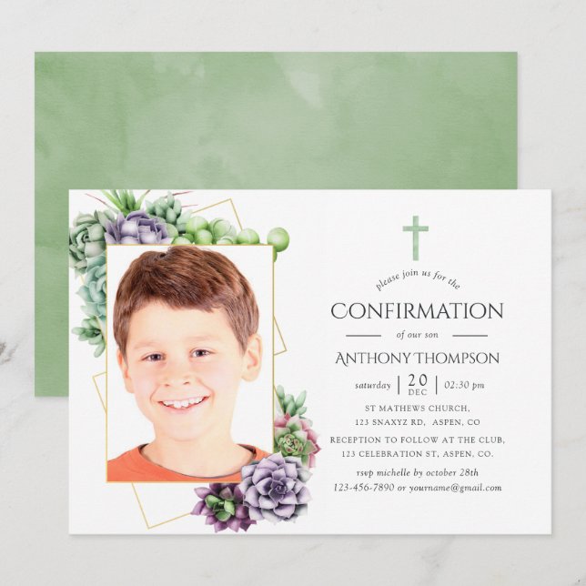 Succulent Geometric Photo Confirmation Invitation (Front/Back)