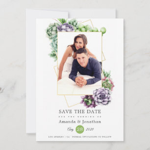 Succulent Geometric Photo Wedding Save The Date