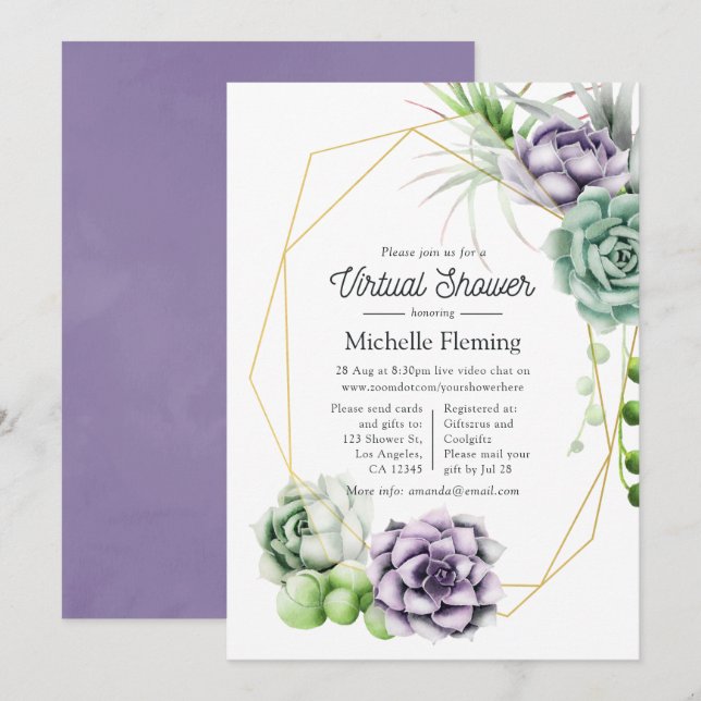 Succulent Geometric Virtual Baby Shower Invitation (Front/Back)