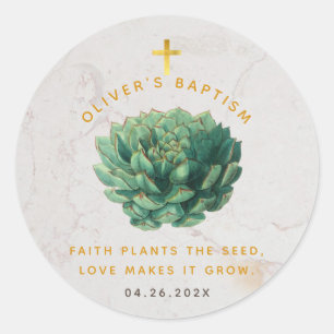 Succulent Gold Faith Plants the Seed Baptism Favou Classic Round Sticker