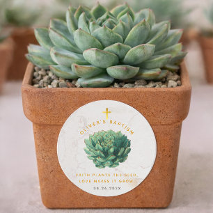 Succulent Gold Faith Plants the Seed Baptism Favou Classic Round Sticker