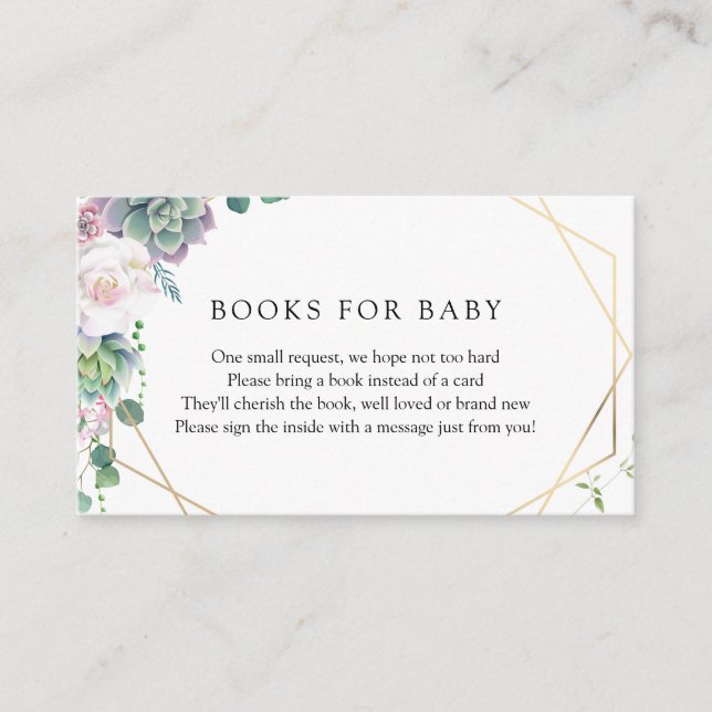 Succulent Gold Frame Book Request Enclosure Card (Front)
