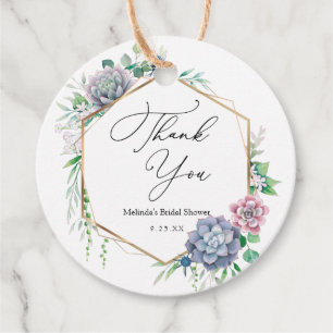 Succulent Gold Frame Bridal Shower Thank You Favour Tags