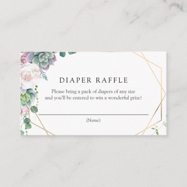 Succulent Gold Frame Diaper Raffle  Enclosure Card (Front)