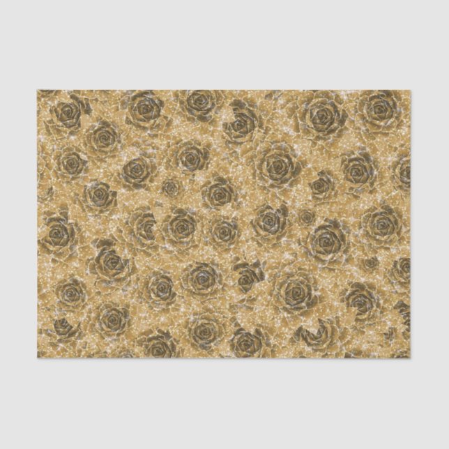 Succulent Gold Glitter Elegant Metallic Design Tissue Paper (Front)