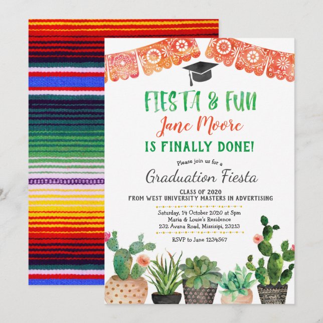 Succulent Graduation Fiesta Party Invitation (Front/Back)