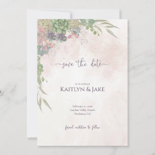 Succulent Green and Blush Save the Date