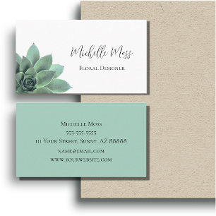 Succulent Green Botanical Elegant Script Business Card