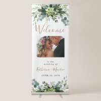Succulent Greenery Boho Photo Wedding Welcome Sign