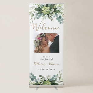 Succulent Greenery Boho Photo Wedding Welcome Sign