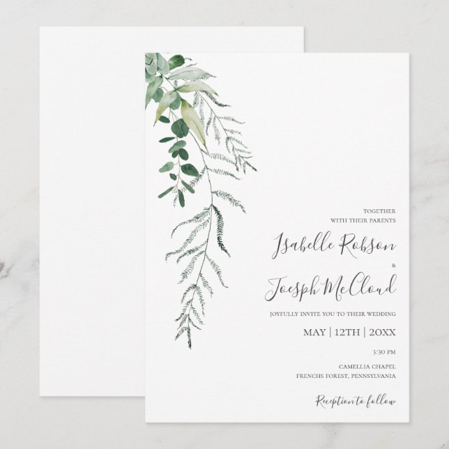 Succulent Greenery | Casual Wedding Invitation (Front/Back)