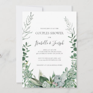 Succulent Greenery Dark Green Couples Shower Invitation
