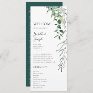 Succulent Greenery Dark Green Flat Wedding Program Programme