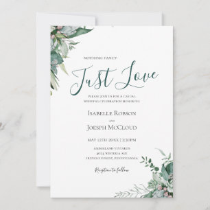 Succulent Greenery   Dark Green Just Love Wedding Invitation