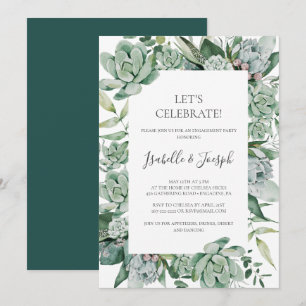 Succulent Greenery   Dark Green Let's Celebrate In Invitation