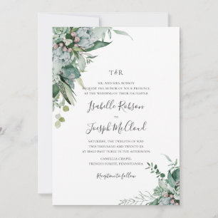 Succulent Greenery Dark Green Monogram Wedding Invitation