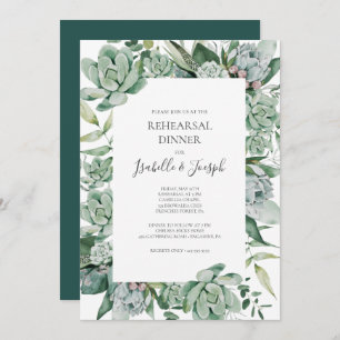 Succulent Greenery Dark Green Rehearsal Dinner Invitation