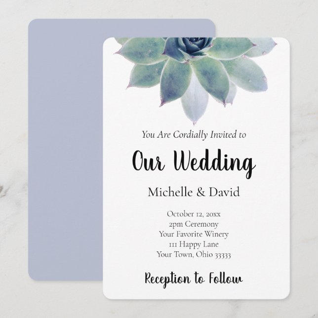 Succulent Greenery Elegant Typography Wedding Invitation (Front/Back)