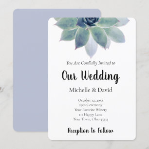 Succulent Greenery Elegant Typography Wedding Invitation