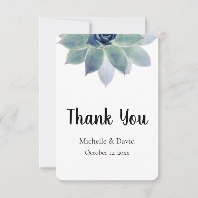 Succulent Greenery Elegant Typography Wedding Thank You Card (Front)