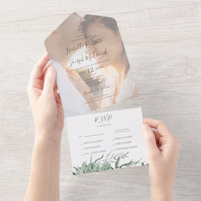 Succulent Greenery | Faded Photo Seal And Send All In One Invitation (Tearaway)