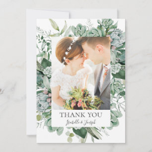 Succulent Greenery Flat Photo Thank You Card