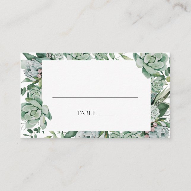 Succulent Greenery | Flat Wedding Place Card (Front)