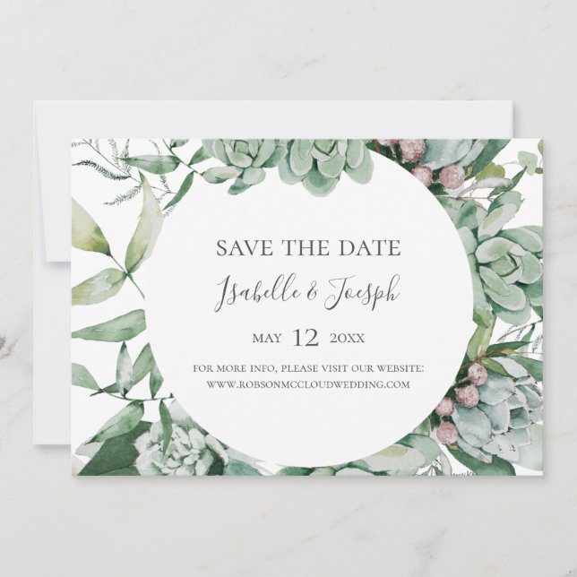 Succulent Greenery | Horizontal Save the Date (Front)