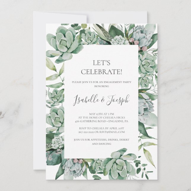 Succulent Greenery | Let's Celebrate Invitation (Front)