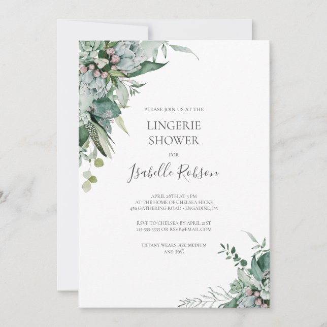 Succulent Greenery | Lingerie Shower Invitation (Front)