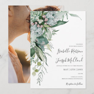 Succulent Greenery   Photo Casual Wedding Invitation