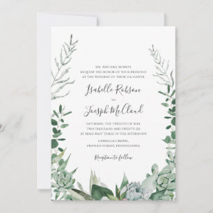 Succulent Greenery   Photo Monogram Wedding Invitation