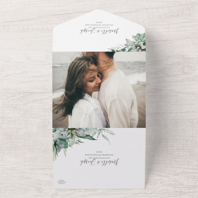 Succulent Greenery | Photo Seal and Send All In One Invitation (Outside)