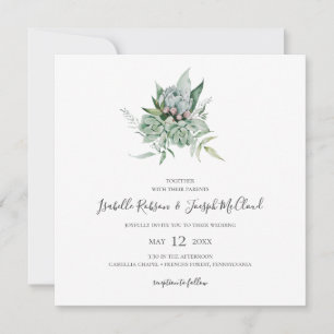Succulent Greenery   Photo Square Wedding Invitation