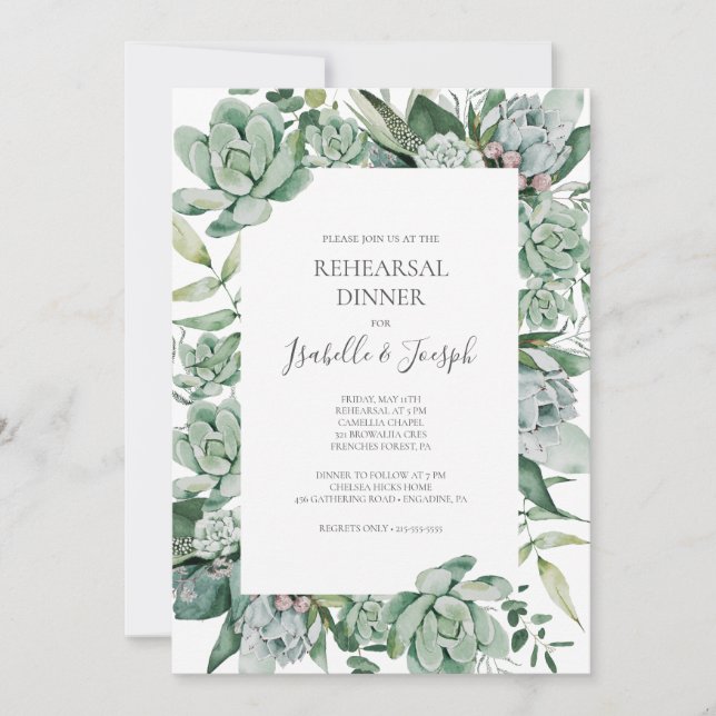Succulent Greenery | Rehearsal Dinner Invitation (Front)