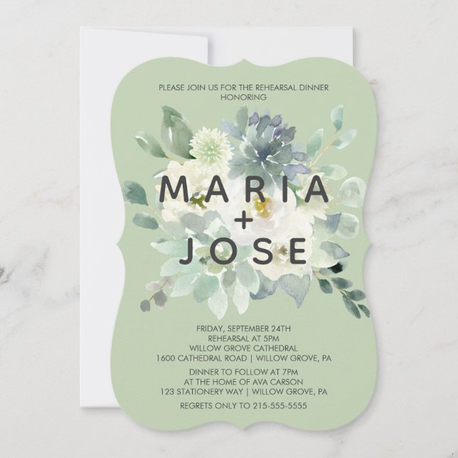Succulent Greenery Rehearsal Dinner Invitation (Front)