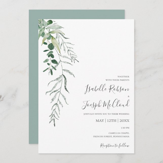 Succulent Greenery | Sage Green Casual Wedding Invitation (Front/Back)