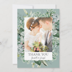 Succulent Greenery   Sage Green Flat Photo Thank You Card