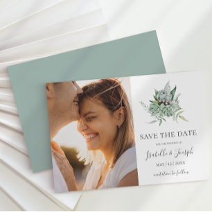 Succulent Greenery   Sage Green Horizontal Photo Save The Date