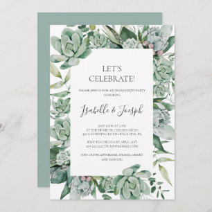 Succulent Greenery   Sage Green Let's Celebrate In Invitation
