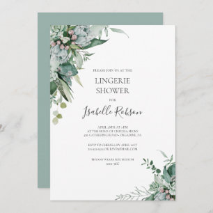 Succulent Greenery   Sage Green Lingerie Shower Invitation