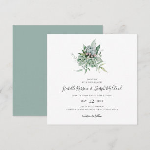 Succulent Greenery   Sage Green Square Wedding Invitation