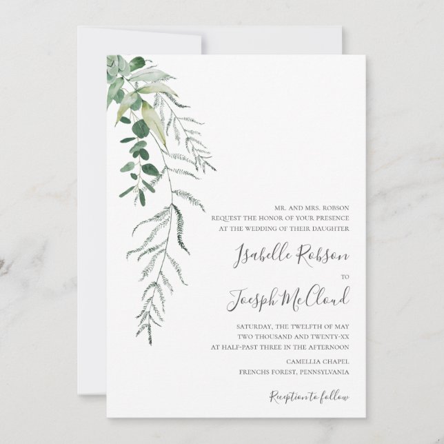 Succulent Greenery Sage Green Traditional Wedding Invitation (Front)