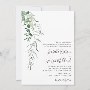 Succulent Greenery Sage Green Traditional Wedding Invitation