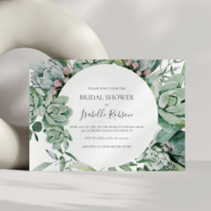 Succulent Greenery   Sage Horizontal Bridal Shower Invitation