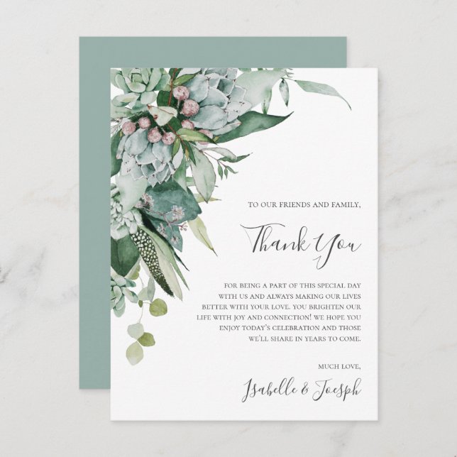 Succulent Greenery | Sage Thank You Reception Card (Front/Back)