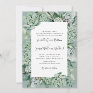 Succulent Greenery Sage Traditional Full Name Invitation