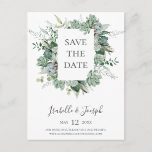 Succulent Greenery   Save The Date Postcard