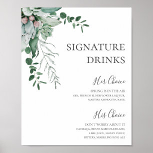 Succulent Greenery   Signature Drinks Sign